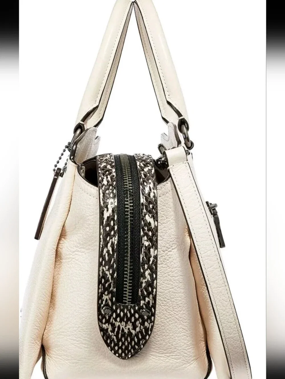SALE! Coach Off-White Pebbled Leather Satchel with Dark Trim and Silver Hardware